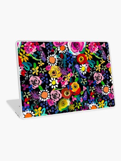Discover Les Fleurs Vibrant Floral Painting Print | Laptop Skin