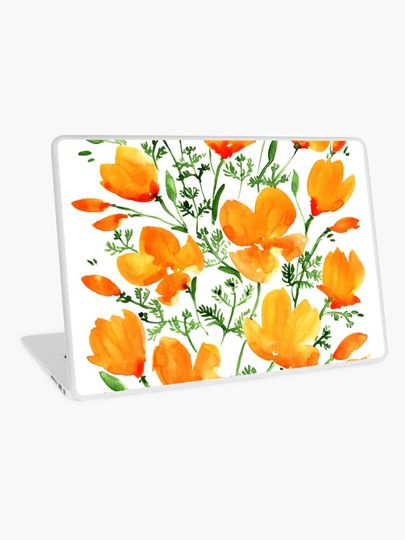 Discover Watercolor California poppies | Laptop Skin