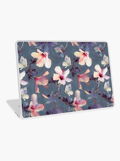 Discover Butterflies and Hibiscus Flowers - a painted pattern | Laptop Skin