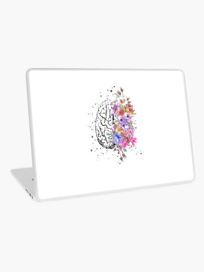 Discover Brain anatomy,  watercolor Brain, flowers brain, brain with Flowers | Laptop Skin