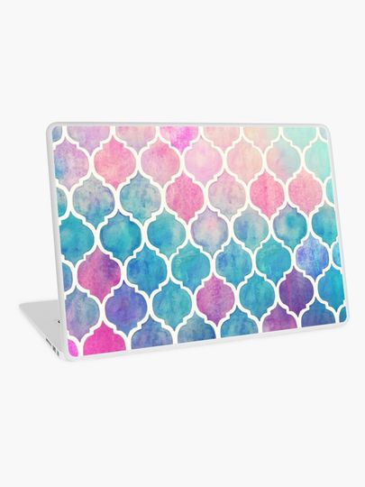 Discover Rainbow Pastel Watercolor Moroccan Pattern | Laptop Skin