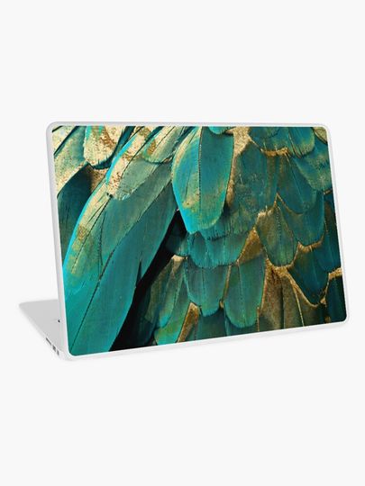 Discover Feather Glitter Teal and Gold | Laptop Skin