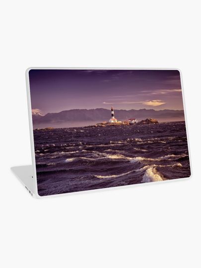 Discover Race Rocks Lighthouse beautiful dramatic sunset scenery Vancouver Island art print | Laptop Skin