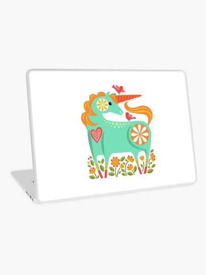 Discover Happy Unicorn in Turquoise by Robin Pickens | Laptop Skin