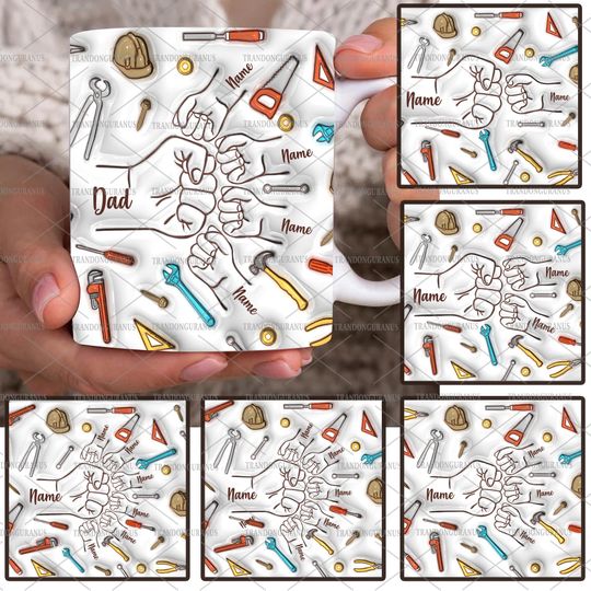 Discover Bundle Custom Up to 6 Kids Holding Dads Hand 3D Inflated Effect Mug