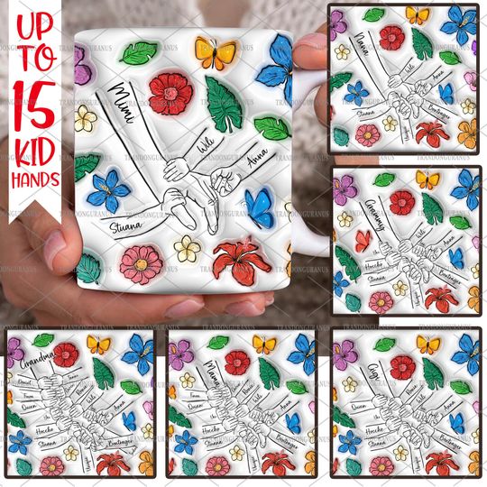 Discover Bundle Custom Up to 15 Kids Holding Moms Hand 3D Inflated Effect Mug