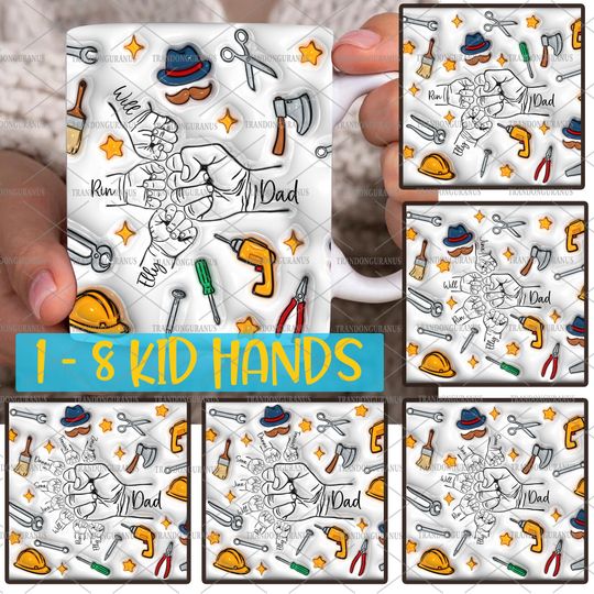 Discover Bundle Custom Up to 8 Kids Holding Dads Hand 3D Inflated Effect Mug