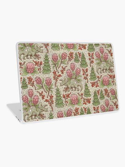 Discover Holiday Triceratops | Festive Dinosaur | Christmas Colors | Laptop Skin