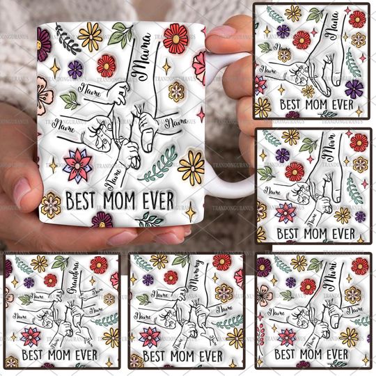 Discover Bundle Best Mom Ever Up to 6 Kids Holding Moms Hand 3D Inflated Effect Mug