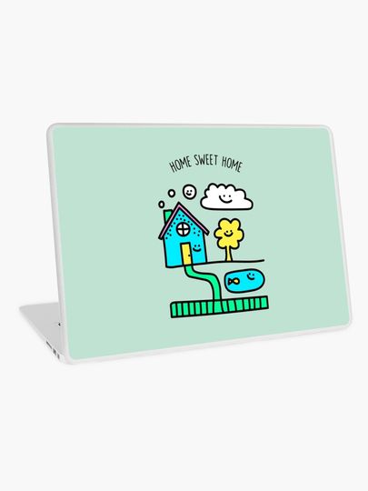 Discover Home Sweet Home - House with happy clouds, trees and garden | Laptop Skin