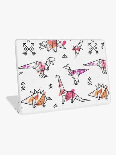 Discover Origami dinosaurs with abstract colorful splash | Laptop Skin