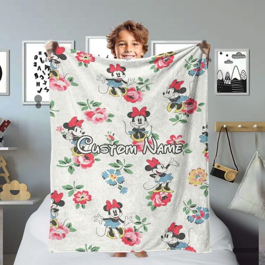 Discover Personalize Mouse Floral Throw Blanket, Birthday Girl Throw Blanket