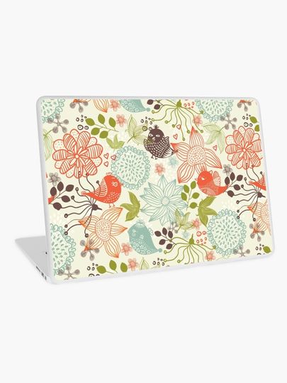 Discover Doodle birds in flowers | Laptop Skin