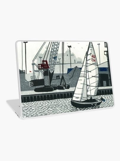 Discover Poole Quay - linocut by Francesca Whetnall | Laptop Skin