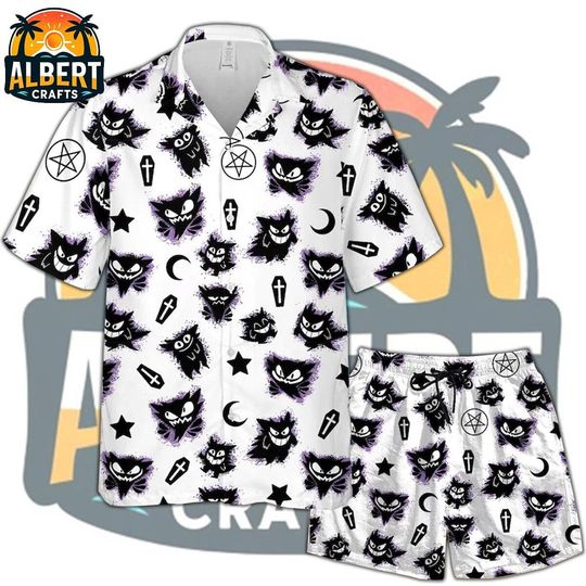 Discover Gengar PKM Shirt, Ghost Hawaiian Shirt, Summer trip family Hawaiian