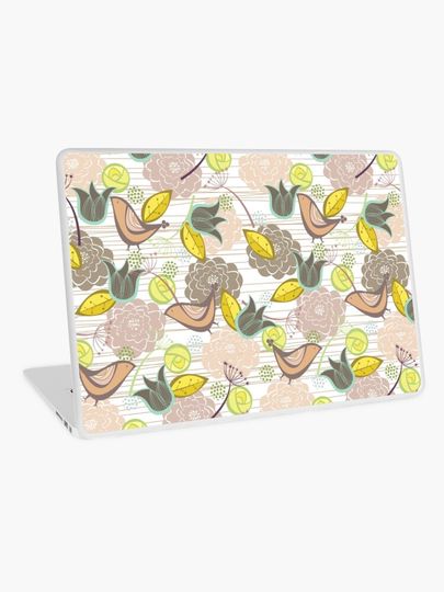 Pink Floral Potpourri Garden and Birds © fatfatin | Laptop Skin