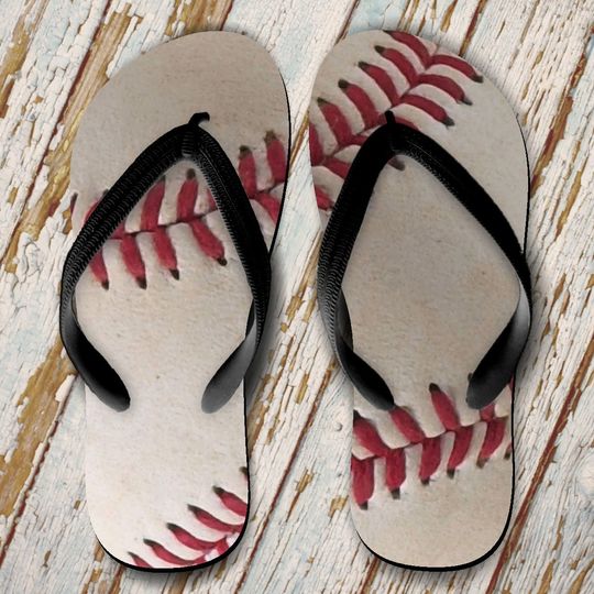 Discover Baseball Flip Flops, Baseball Mom Flip Flops, Baseball Seams Flip Flops