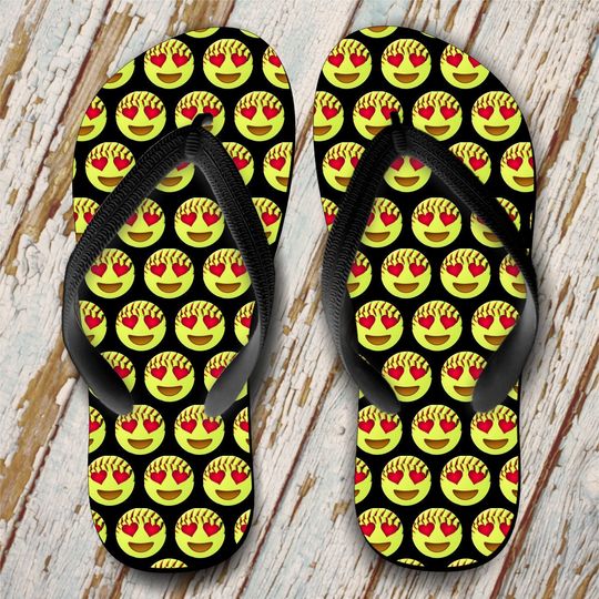 Discover Softball Emoji Flip Flops, Softball Gift Flip Flops, Emoji Softball Face Flip Flops