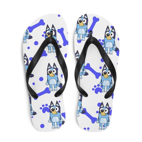 Discover Blue Dog Flip Flops, Fun Beach Shoes, Summer Sandals
