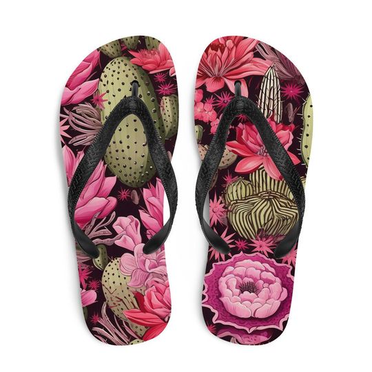 Discover Pink desert rose Cactus Flip Flops, Fun Beach Shoes, Summer Sandals