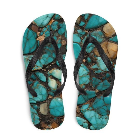 Discover Turquoise Stoned Flip Flops, Fun Beach Shoes, Summer Sandals