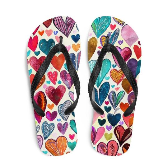 Discover Hearts Flip Flops, Fun Beach Shoes, Summer Sandals