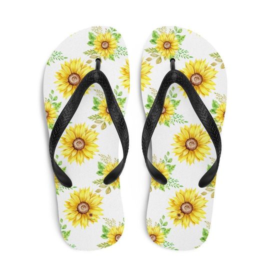 Discover Sunflowers Flip Flops, Fun Beach Shoes, Summer Sandals