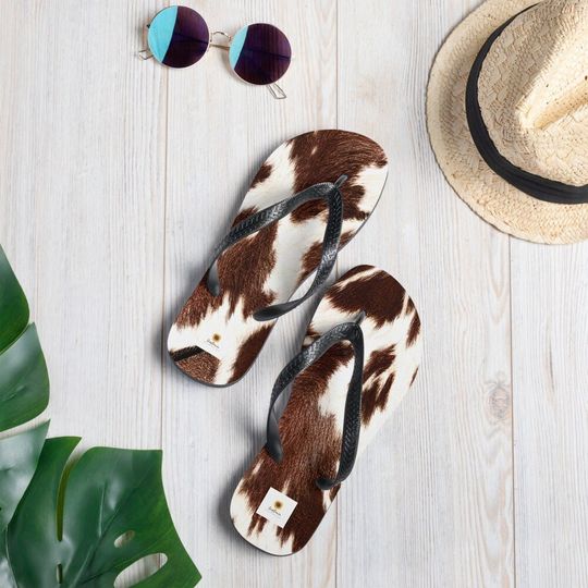 Discover Cowhide Flip Flops, Fun Beach Shoes, Summer Sandals