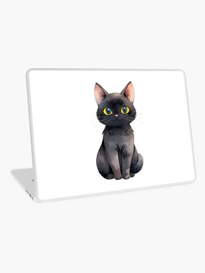 Discover Cute Black Cat Watercolor Art | Laptop Skin