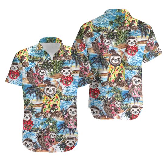 Discover Sloth Tropical Island Palm Tree Hawaiian Shirt
