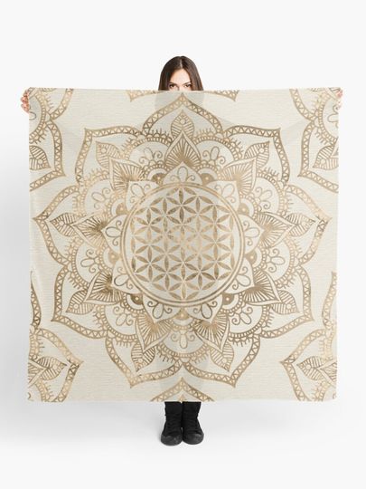Discover Flower of Life in Lotus - pastel golds and canvas | Scarf
