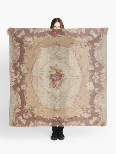 Discover Antique Rose Floral French Aubusson Rug Print | Scarf