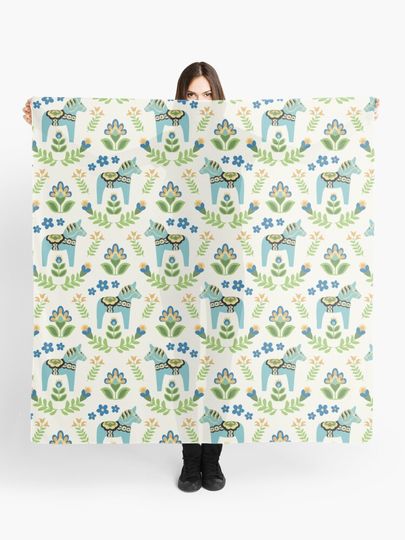 Discover Swedish Dala Horses Teal | Scarf