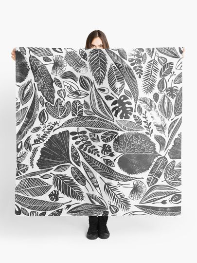 Discover Mixed leaves, Lino cut printed nature inspired hand printed pattern | Scarf