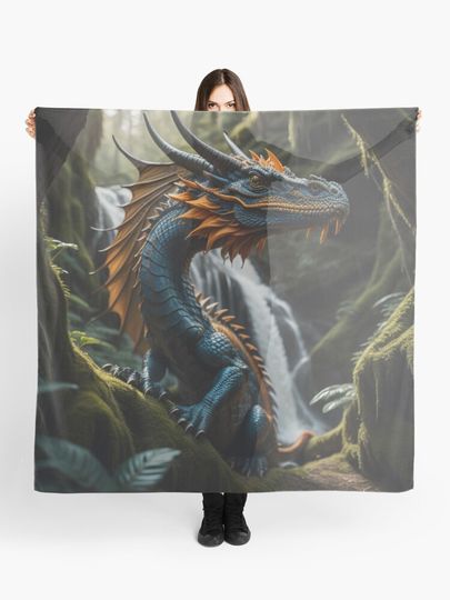 Discover Enchanted Blue & Orange Dragon Mystical Forest Lair | Scarf