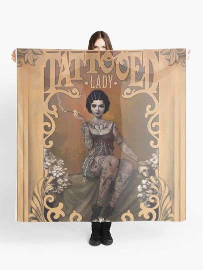 Discover The Amazing Tattooed Lady Vintage Circus Poster | Scarf
