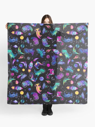 Discover Space Dinosaur Astronauts Watercolor Pink Purple Pattern | Scarf