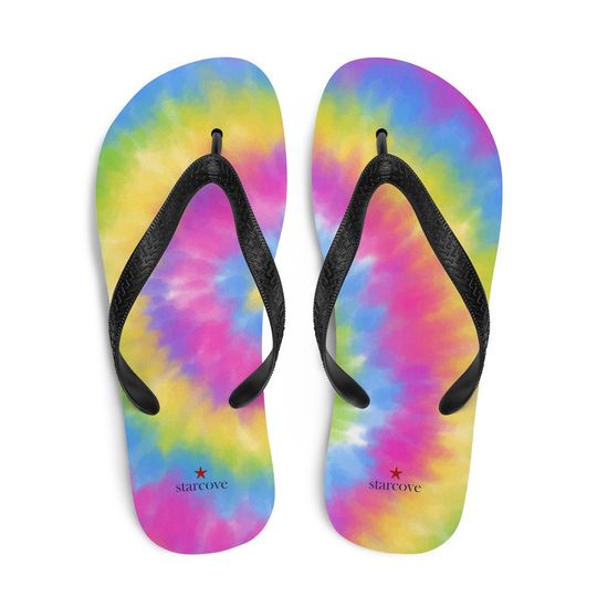 Discover Tie Dye Flip Flops, Pink Comfortable Footwear Thong Sandals Summer Woman Men Beach Print