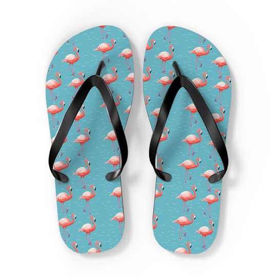 Discover Pink Flamingo Flip Flops, Blue Water Comfortable Thong Sandals Summer Woman Men