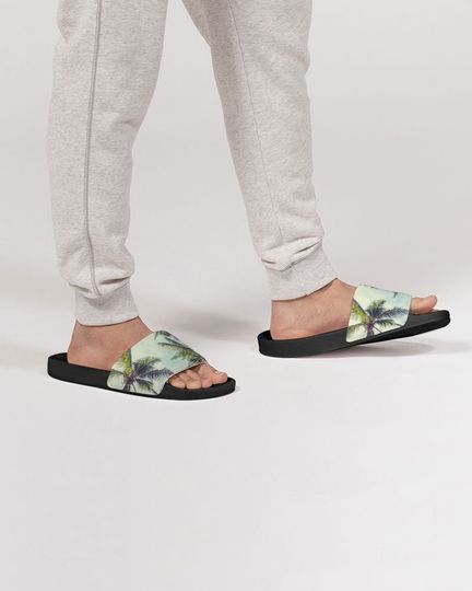 Discover Palm Tree Tropical Men Slides Sandals, Designer Shoe Boys Flat Wedge Slippers