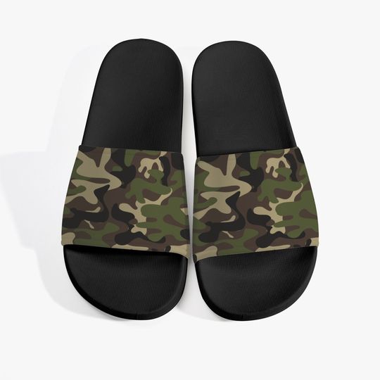 Discover Camo Slides Sandals, Green Camouflage Men Women Designer Shoe Flat Wedge Slippers