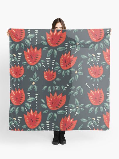 Discover Beautiful Red Abstract Tulip Pattern | Scarf