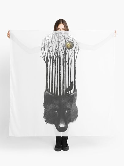 Discover BLACK WOLF BARCODE in the woods illustration | Scarf