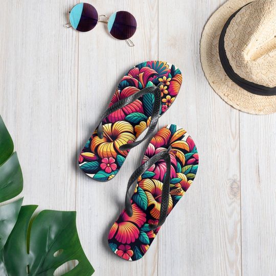 Discover Vibrant Tropical Floral Flip Flops - Colorful Summer Sandals