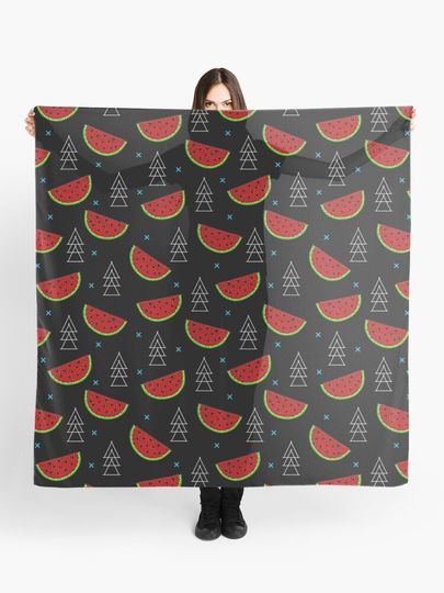 Discover Tropical mosaic watermelon design on black background | Scarf