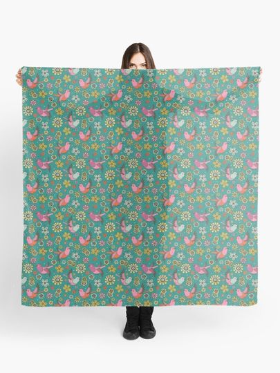 Discover Doodle Birds Floral Pattern | Scarf