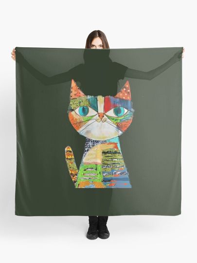 Discover Colorful Whimsical Cat Design Illustration: Rainbow Purrfection! | Scarf
