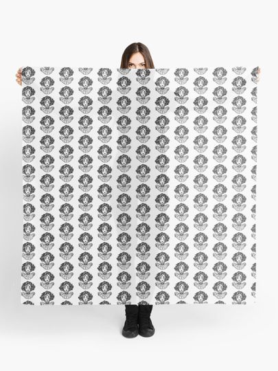 Discover Gothic witch girl head portrait with curly hair and four eyes. | Scarf
