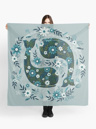Discover Pretty Floral Whales Circle in Blues and Greens | Scarf