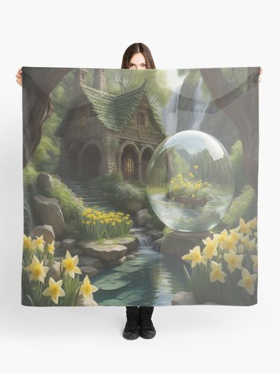 Discover Rustic Vintage Cottage Glass Orb Daffodils waterfall | Scarf